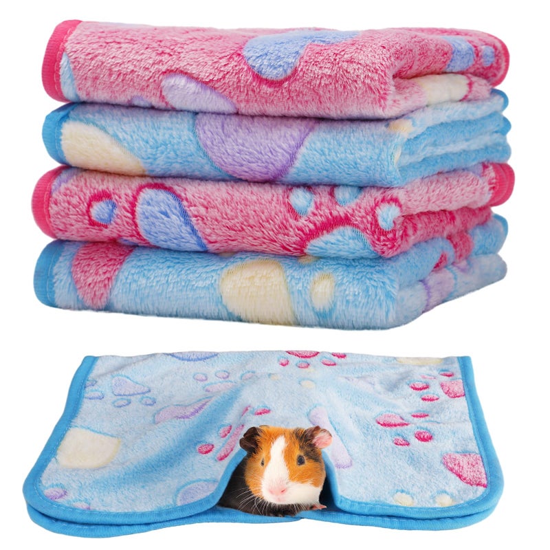 Alphatool Guinea Pig Blanket, 4 Pack Warm Soft Coral Fleece Small Animal Blankets Washable Pet Cage Liners Sleep Mat Pad Cover for Rabbit Hamster Dog Cat Ferret Chinchilla Hedgehog Bedding, 24" x 16" - Image 1