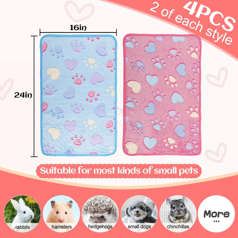 Alphatool Guinea Pig Blanket, 4 Pack Warm Soft Coral Fleece Small Animal Blankets Washable Pet Cage Liners Sleep Mat Pad Cover for Rabbit Hamster Dog Cat Ferret Chinchilla Hedgehog Bedding, 24" x 16" - Image 5