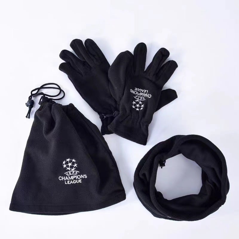Champions League Football Bib Gloves Hat Winter Children Adult suit Warm Training Gloves Sports Running Mask Adult Gloves