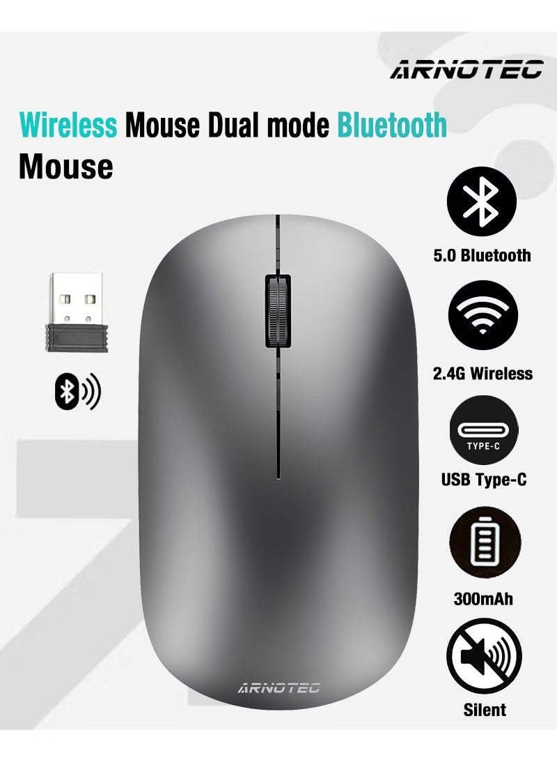 ARNOTEC Wireless Mouse Bluetooth & 2.4G Dual Mode, Type-C Rechargeable Ergonomic Mouse with Silent Clicks, Metal Scroll Wheel, 3 DPI Levels, Portable & Lightweight, for Laptop/Tablet/PC/iOS/Android  - Image 1
