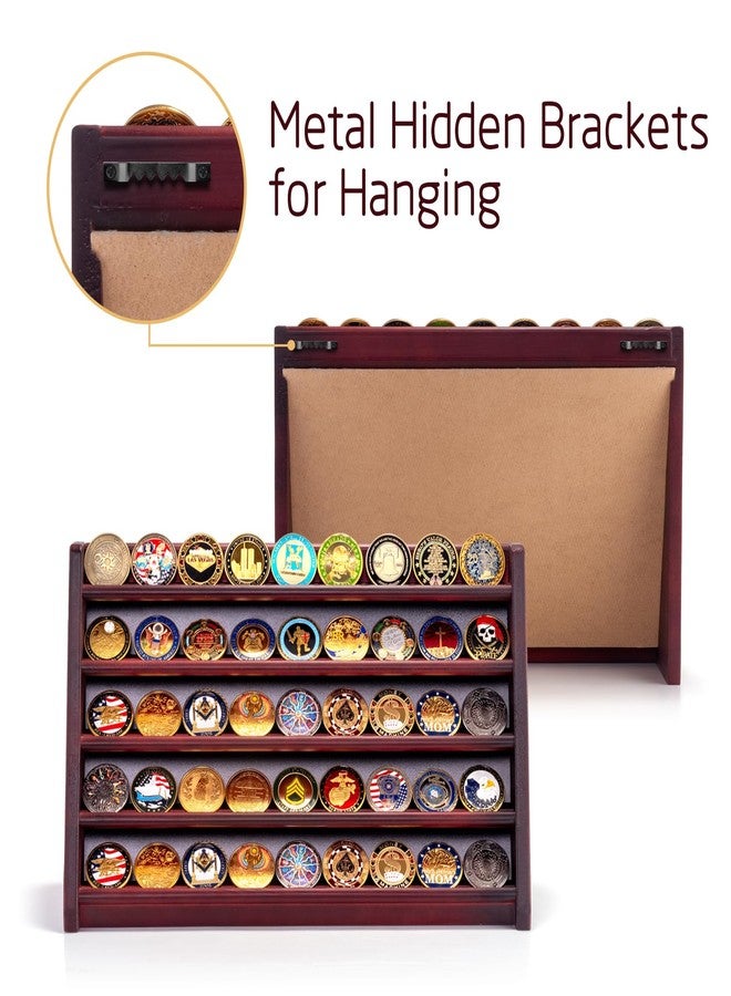ULTRGEE 5 Row Challenge Coin Display Stand, Wood Military Army Coins Rack for Wall or Desk Display, Coin Storage Holder Case for Coin Collection, Brown - Image 3