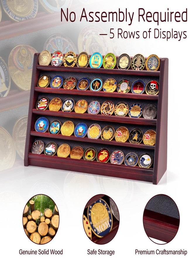 ULTRGEE 5 Row Challenge Coin Display Stand, Wood Military Army Coins Rack for Wall or Desk Display, Coin Storage Holder Case for Coin Collection, Brown - Image 5
