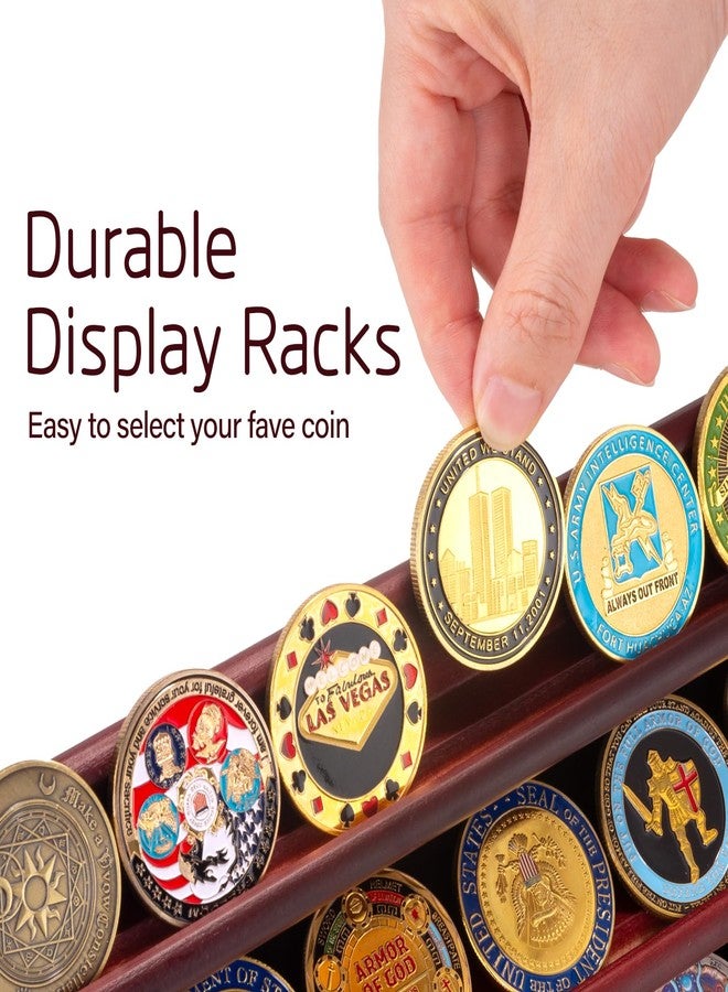 ULTRGEE 5 Row Challenge Coin Display Stand, Wood Military Army Coins Rack for Wall or Desk Display, Coin Storage Holder Case for Coin Collection, Brown - Image 4
