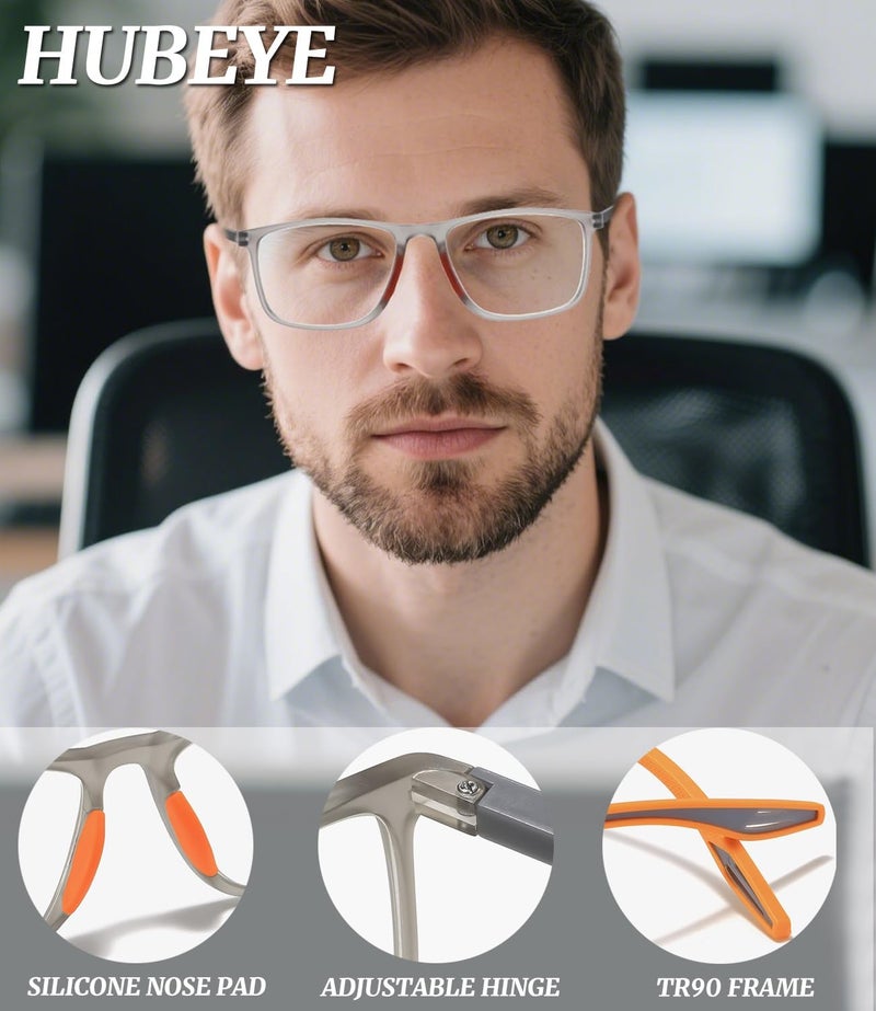 Hubeye TR90 Sports Reading Glasses for Men and Women Good Square Comfortable Flexible Anti-Blue Computer Glasses High Quality Comfortable Reading Aid - Image 3