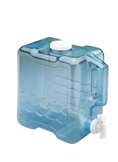 Blue 2-gallon beverage and water storage container with handle allows for mess-free dispensing