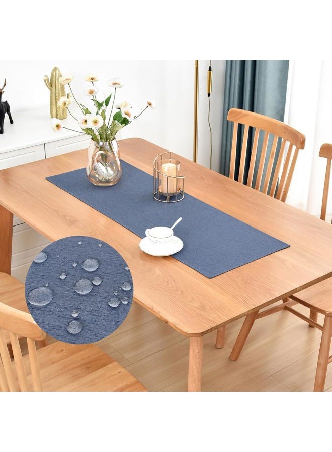 Nacuci Farmhouse Rustic Table Runner Mist Blue Faux Linen Table Runners Water Resistant Short Table Runner 36 inches for Living Room Dresser Bedroom Kitchen Dining Party 13x36 Inch - Image 1