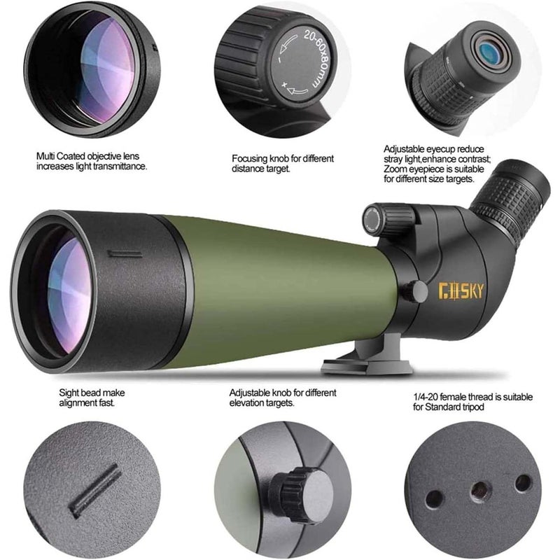 Gosky Updated 20-60x80 Spotting Scope with Tripod, Carrying Bag - BAK4 Angled Scope for Target Shooting Hunting Bird Watching Wildlife Scenery (Phone Mount+SLR Mount Compatible with Canon) 1 - Image 2