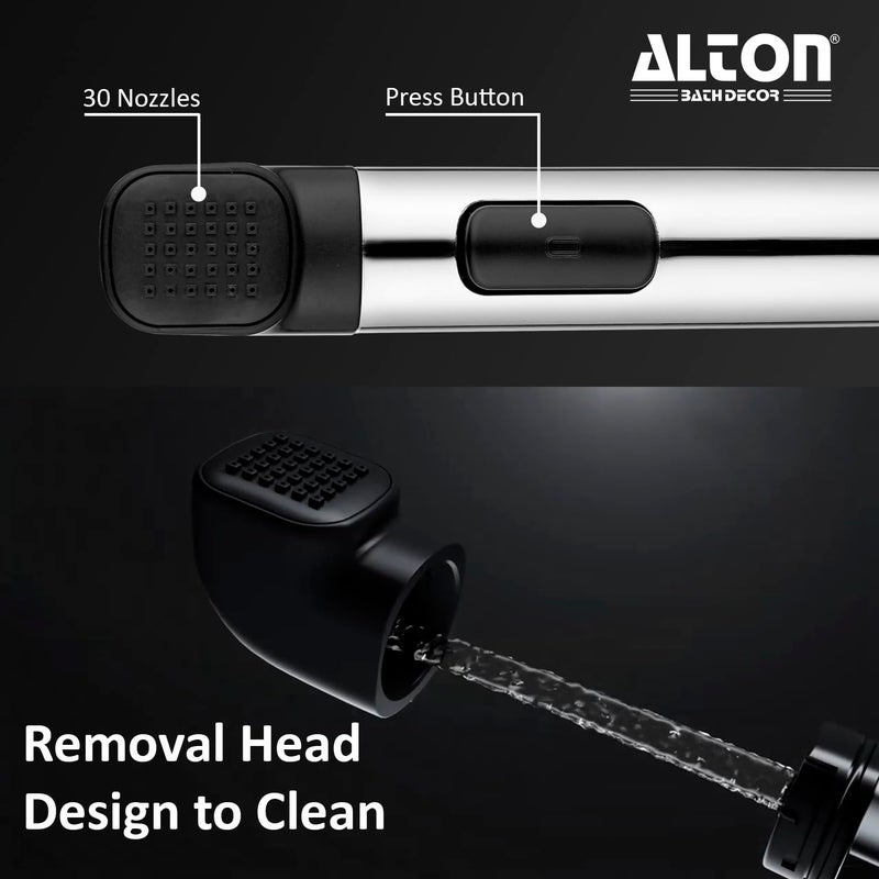 Alton صنبور صحة ALTON SHR20010 ABS ذو الوظيفة المزدوجة مع خرطوم مرن بطول 1.25 متر من الفولاذ المقاوم للصدأ و خطاف حائط، فضي (رش Jet للمرحاض) - Image 4