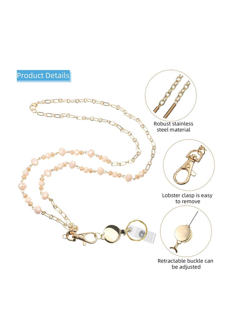 SYOSI Retractable Badge Reel Lanyard for ID Holder Set 3 Pieces, Necklace Name Badge Holder Lanyard Stainless Steel Beaded Chain with Waterproof Name Badge Holder Clip for Mother's Day Present - Image 2