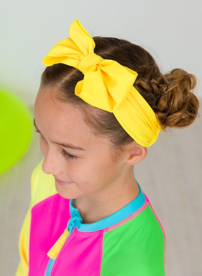 RuffleButts® Girls Swim Bow Headband - Neon Yellow, One Size - Image 3