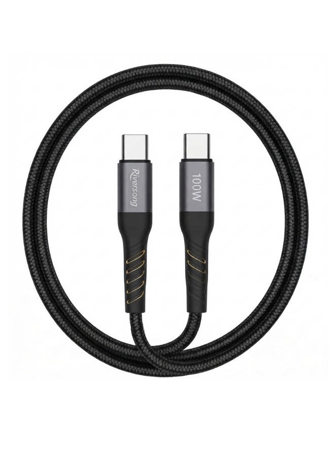 ريفرسونج كابل شحن Riversong Hercules C6 CT50 بقدرة 100 واط وتقنية PD 3.0 (من النوع C إلى النوع C) - بطول 1.20 متر - لون أسود - Image 1