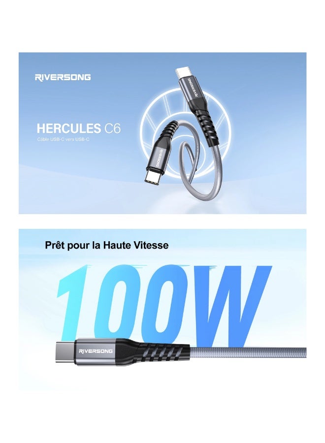 ريفرسونج كابل شحن Riversong Hercules C6 CT50 بقدرة 100 واط وتقنية PD 3.0 (من النوع C إلى النوع C) - بطول 1.20 متر - لون أسود - Image 3