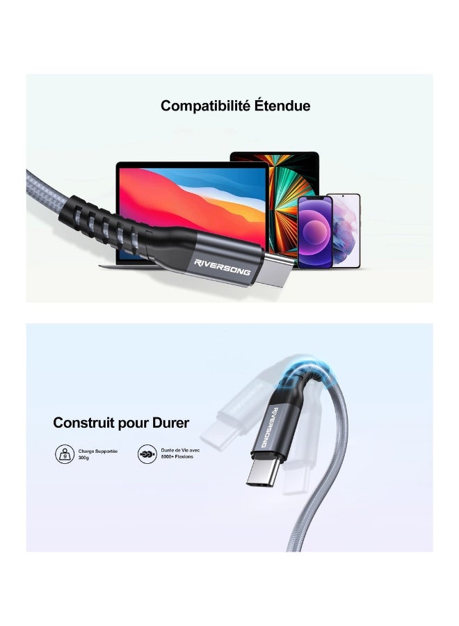 ريفرسونج كابل شحن Riversong Hercules C6 CT50 بقدرة 100 واط وتقنية PD 3.0 (من النوع C إلى النوع C) - بطول 1.20 متر - لون أسود - Image 2