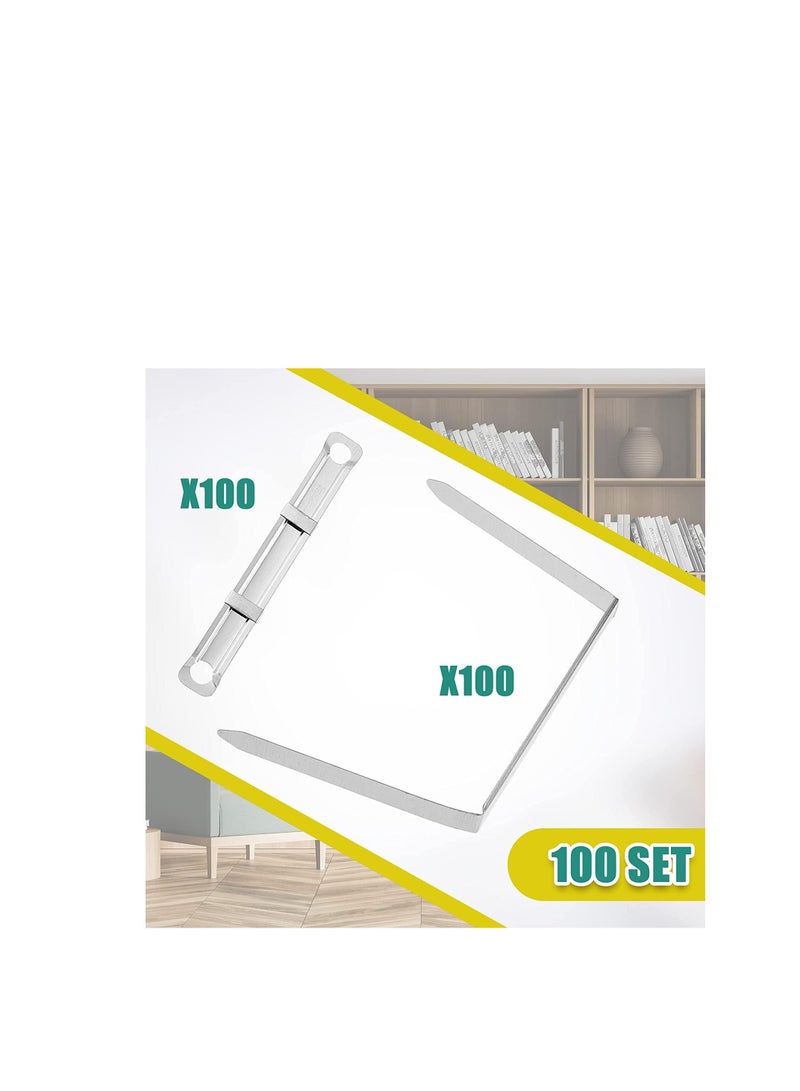 Terabyte 100 Sets Prong Fasteners for Standard 2 Hole Punch, Metal Prong Paper Fastener 2.75 Inch, Compressor for Paper File Folder, Box of 100 Complete Sets Silver - Image 3