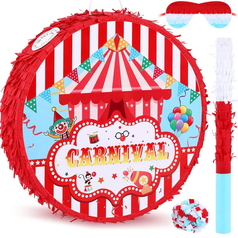 Deekin Large Carnival Piata Stick with Blindfold Confetti Set Circus Tent Piata for Birthday Carnival Theme Party Decorations Gaming Holiday Celebration Game Supply - Image 3