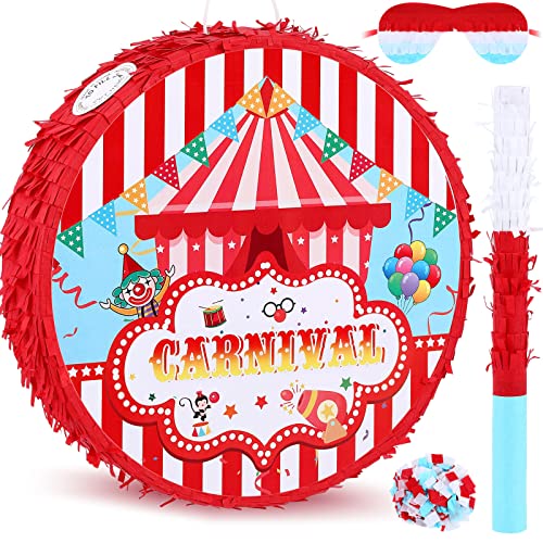 Deekin Large Carnival Piata Stick with Blindfold Confetti Set Circus Tent Piata for Birthday Carnival Theme Party Decorations Gaming Holiday Celebration Game Supply - Image 1