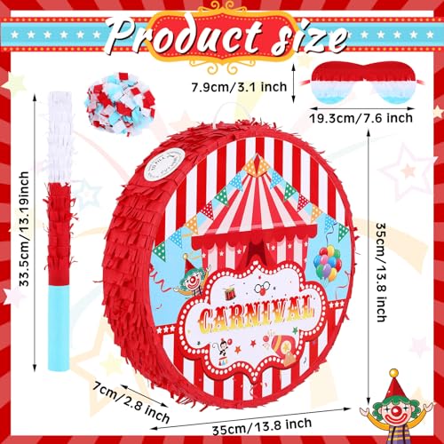 Deekin Large Carnival Piata Stick with Blindfold Confetti Set Circus Tent Piata for Birthday Carnival Theme Party Decorations Gaming Holiday Celebration Game Supply - Image 5