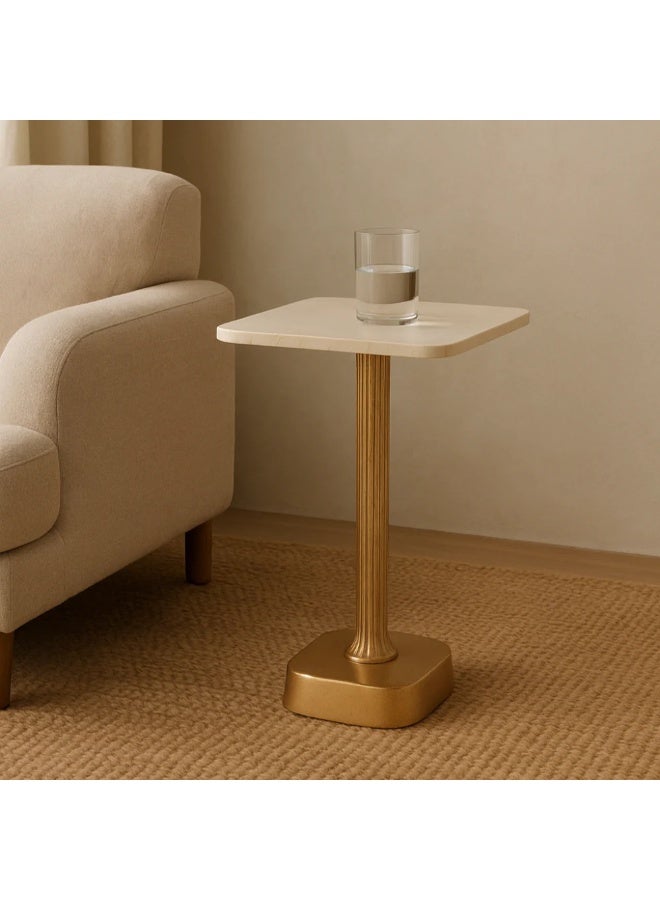 Home auraa Square Marble Aluminum accent table , Sofa Side Table, Coffee Table, Arabesque Corner Small Table, Tea End table for Living Room, Outdoor, Bedroom - 53x34x34 cm - Image 1