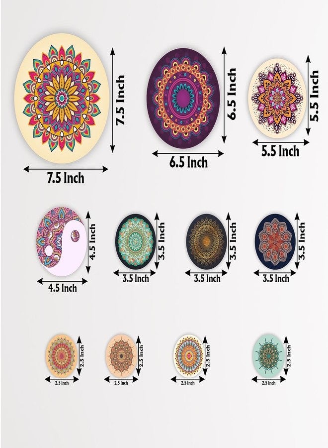CVANU Set of 11 Mandala Pattern Printed on Round Shaped Wall Art Hanging Self-Adhesive Double Sided Tape for Wall Decoration_C114 - Image 4