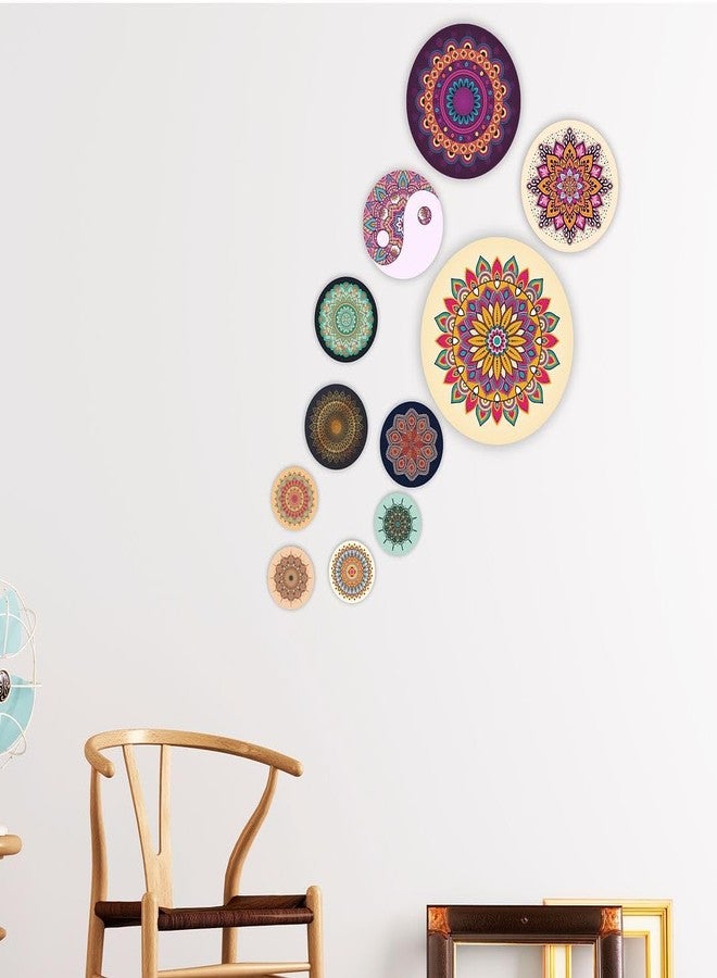 CVANU Set of 11 Mandala Pattern Printed on Round Shaped Wall Art Hanging Self-Adhesive Double Sided Tape for Wall Decoration_C114 - Image 1