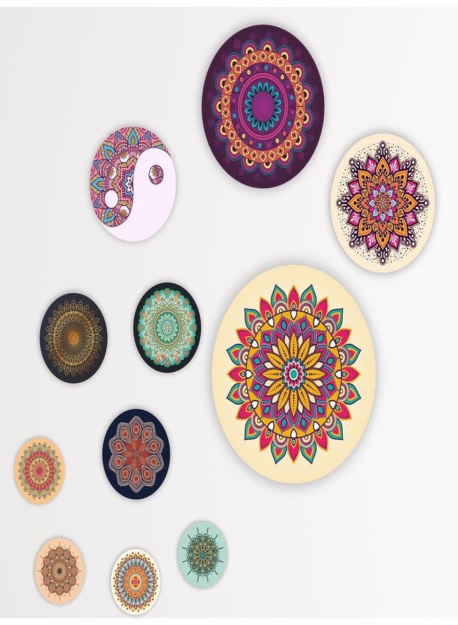 CVANU Set of 11 Mandala Pattern Printed on Round Shaped Wall Art Hanging Self-Adhesive Double Sided Tape for Wall Decoration_C114 - Image 2