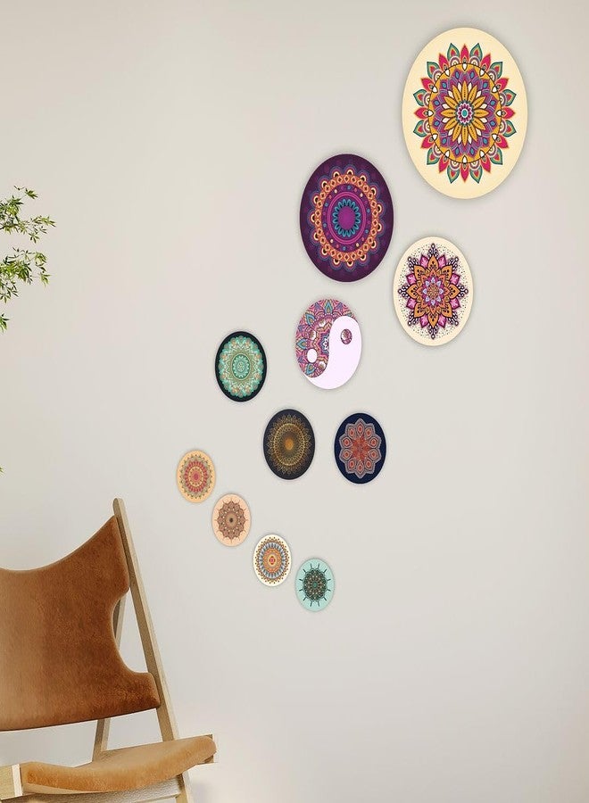 CVANU Set of 11 Mandala Pattern Printed on Round Shaped Wall Art Hanging Self-Adhesive Double Sided Tape for Wall Decoration_C114 - Image 3