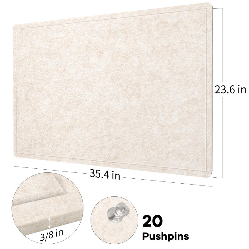 Lightomorrow Bulletin Board, 36 x 24 inches Felt Board - Decorative Pin Board, Cork Board Alternative for Wall, 3' x 2' Foldable Self-Adhesive Vision Board Prayer Board with 20 Pushpins - Oatmeal - Image 4