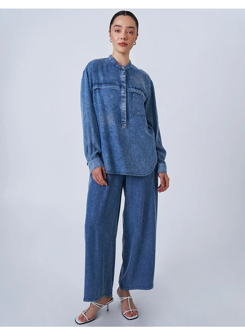 Kayra Hotfix Printed Tunic Pants Set Towel Wash