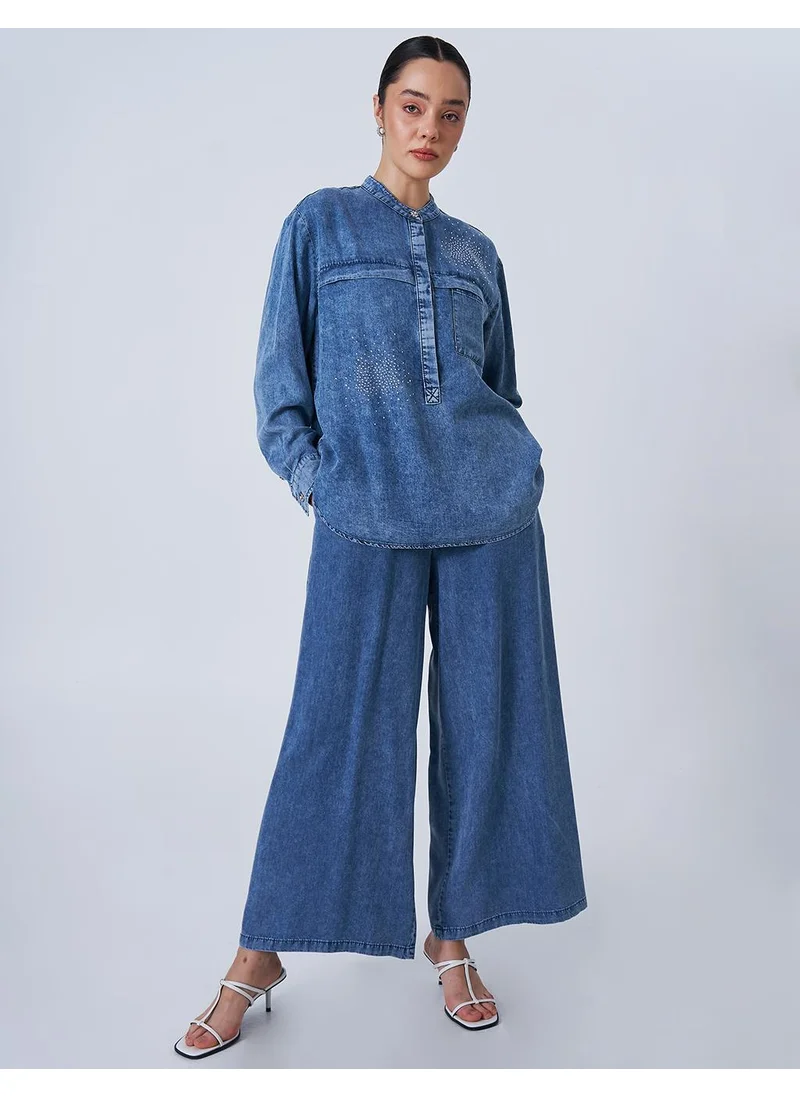 Kayra Hotfix Printed Tunic Pants Set Towel Wash