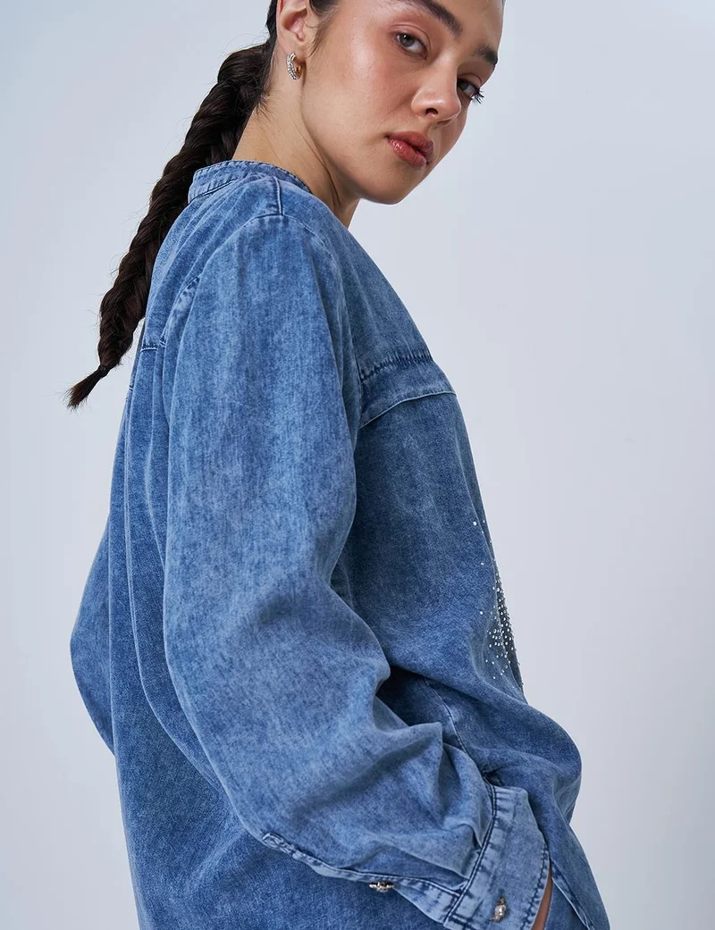 Kayra Hotfix Printed Tunic Pants Set Towel Wash