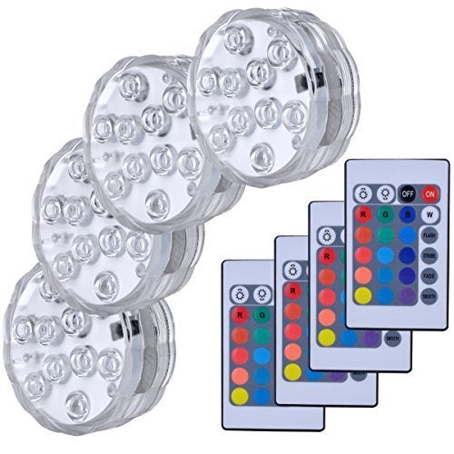 Kellegour Submersible Led Lights, Submersible Waterproof RGB Change Remote Controlled Submersible Led Lights for Pond Pool Fountain Aquarium Vase Hot Tub Bathtub Fish Tank Party Halloween (4 Pack) - Image 1