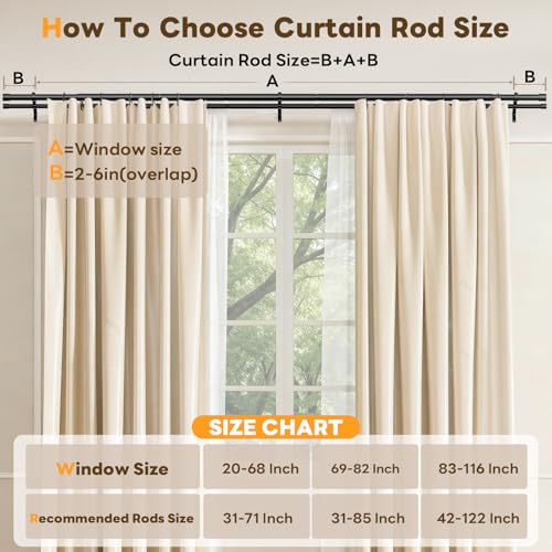 Abiglifty Double Curtain Rod 42 to 122 Inch, 1 Inch Telescoping Double Curtain Rods for Windows, Black Double Curtain Rod with Classic Cap Finial, Black - Image 5