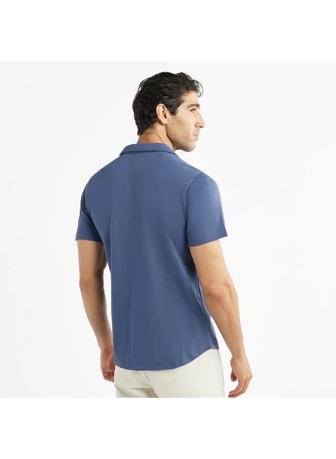 Splash FAV Solid Camp Collar Shirt with Short Sleeves and Pocket