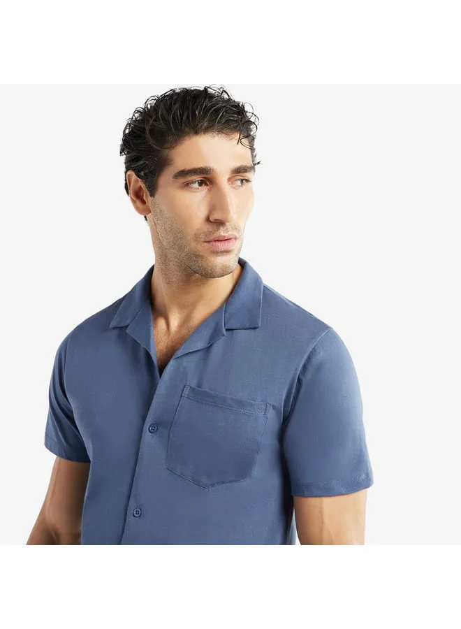 Splash FAV Solid Camp Collar Shirt with Short Sleeves and Pocket