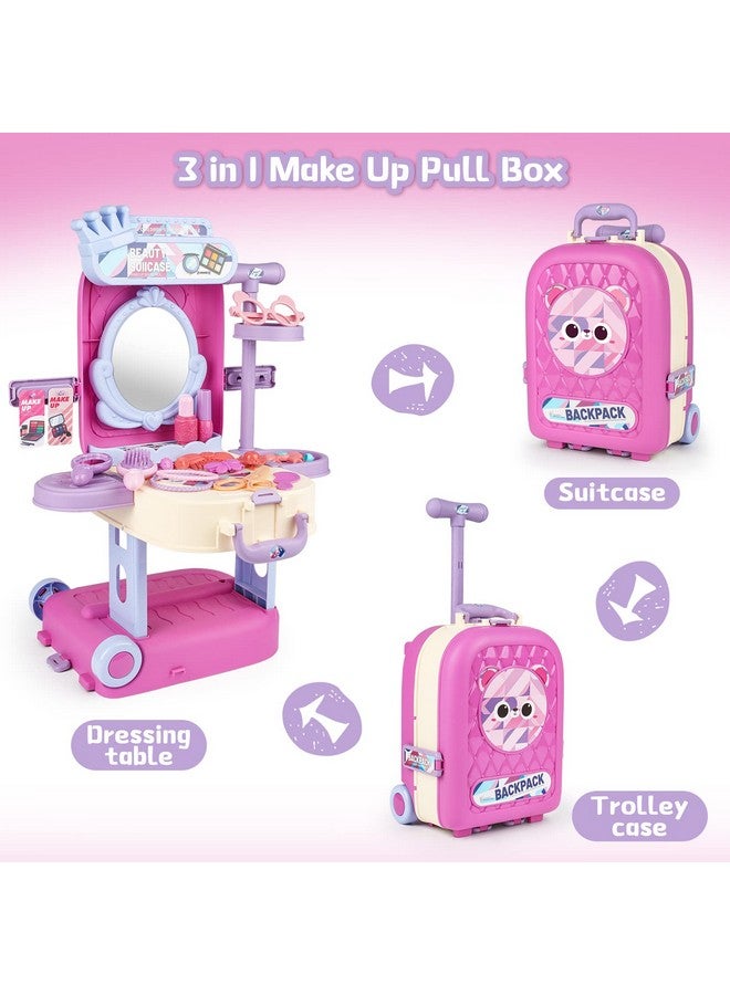 deAO 2 In 1 Makeup Table For Toddler Girls Vanity & Suitcase Set With Fashion Accessories Pretend Play Travel Suitcase Fashion Beauty Set For Girls  - Image 2