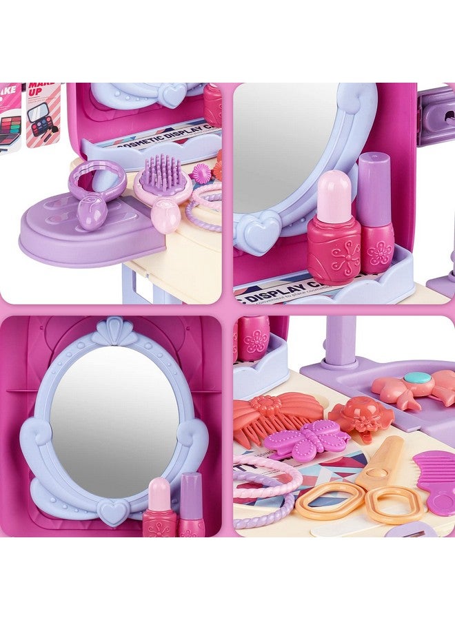 deAO 2 In 1 Makeup Table For Toddler Girls Vanity & Suitcase Set With Fashion Accessories Pretend Play Travel Suitcase Fashion Beauty Set For Girls  - Image 5