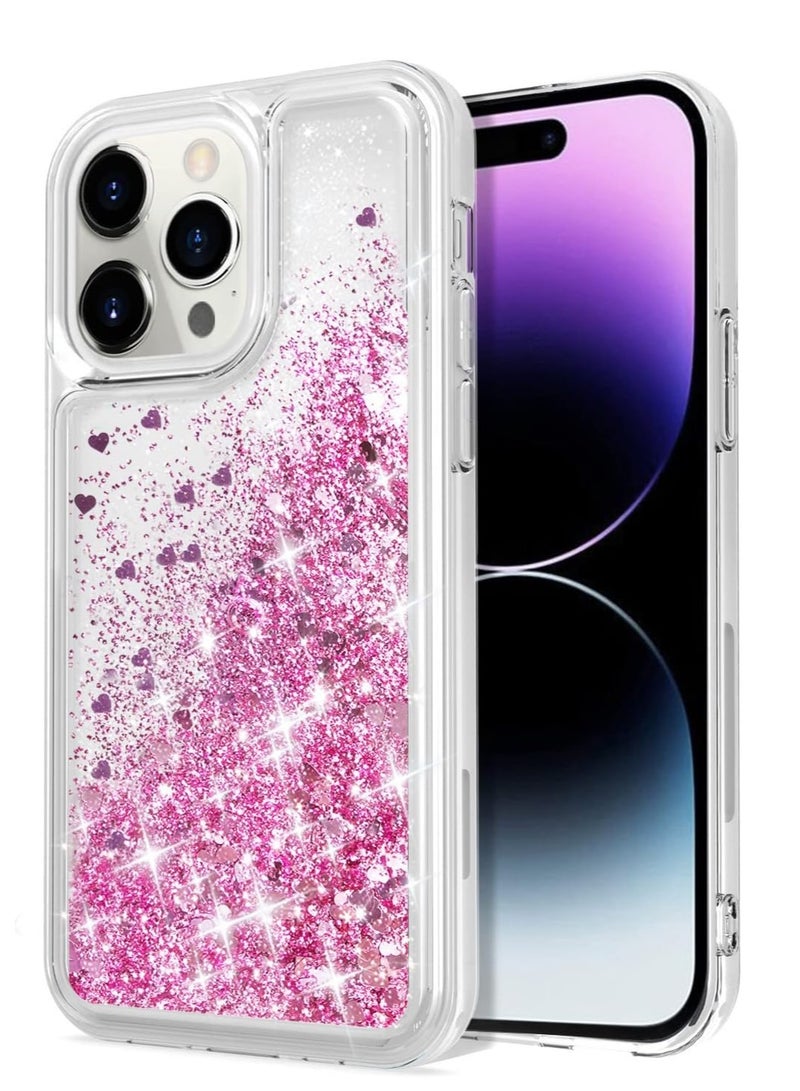 كايس كلوب جراب سائل لامع لهاتف iPhone 13 Pro Max - تصميم قلب وردي لامع عائم، غطاء TPU شفاف مقاوم للصدمات، مقاس 6.7 بوصة - Image 1