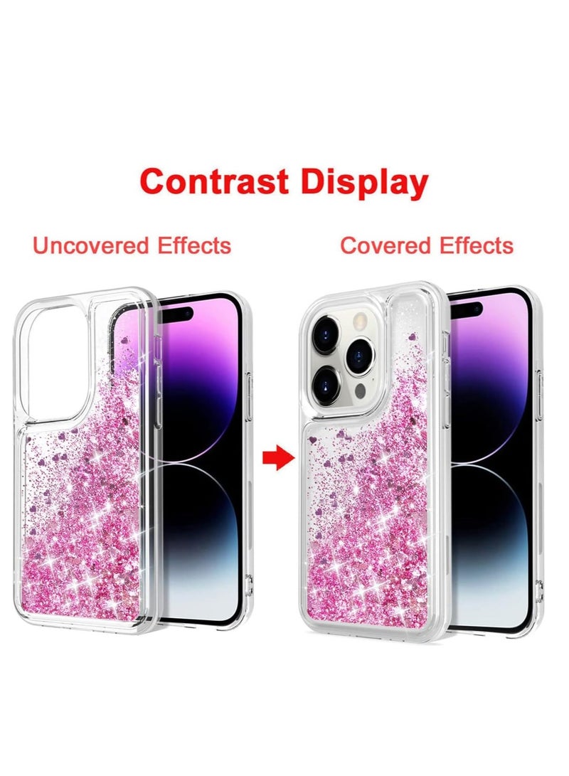 كايس كلوب جراب سائل لامع لهاتف iPhone 13 Pro Max - تصميم قلب وردي لامع عائم، غطاء TPU شفاف مقاوم للصدمات، مقاس 6.7 بوصة - Image 3