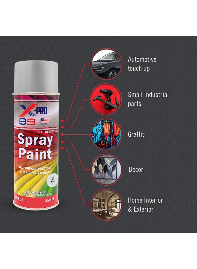 Xpro X-PRO 99 Silver Spray Paint 450ml – Quick Dry, High Gloss, All-Purpose Interior & Exterior Use for Wood, Metal, Canvas, Automotive Touch-Up & DIY Projects X99-02 - Image 5