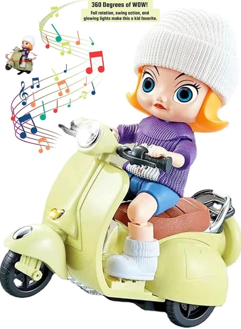 TOY GARDEN Musical Scooter Doll Toy, Musical Scooter Doll Toy with Flashing Lights and Sound | Interactive Moving Vehicle for Kids | Cute Girl on Vintage Motorbike Toy for Toddlers - Image 2