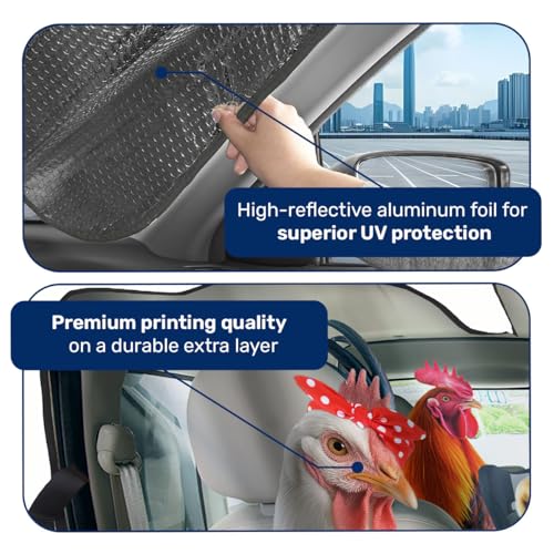 GENANY Farm Chicken Family Funny Windshield Sun Shade for Car SUV Truck (55x30 Inches), Sun Shade Windshield, Protector Blocks UV, Spring Car Decor - Image 4