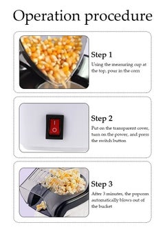 DUNISO Hot air popcorn machine,home mini popcorn machine，children's DIY electric popcorn machine, non stick inner pot, no need for oil and water, suitable for families, cafes, restaurants, and gatherings  - Image 3