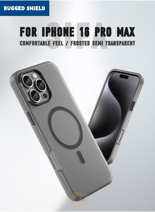 RUGGED SHIELD iPhone 16 Pro Max Case, Magnetic [Compatible with Magsafe] Frosted Case Cover, [Anti-Drop Shockproof] [No Yellowing] Back Cover, Slim Skin Feel Case for iPhone 16 Pro Max, Translucent Black  - Image 2