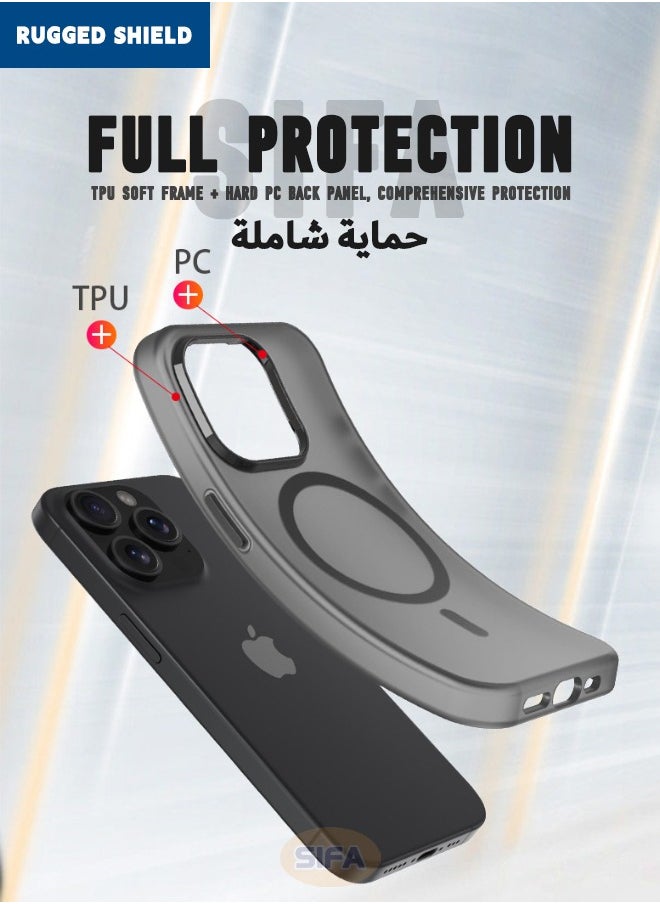 RUGGED SHIELD iPhone 16 Pro Max Case, Magnetic [Compatible with Magsafe] Frosted Case Cover, [Anti-Drop Shockproof] [No Yellowing] Back Cover, Slim Skin Feel Case for iPhone 16 Pro Max, Translucent Black  - Image 4