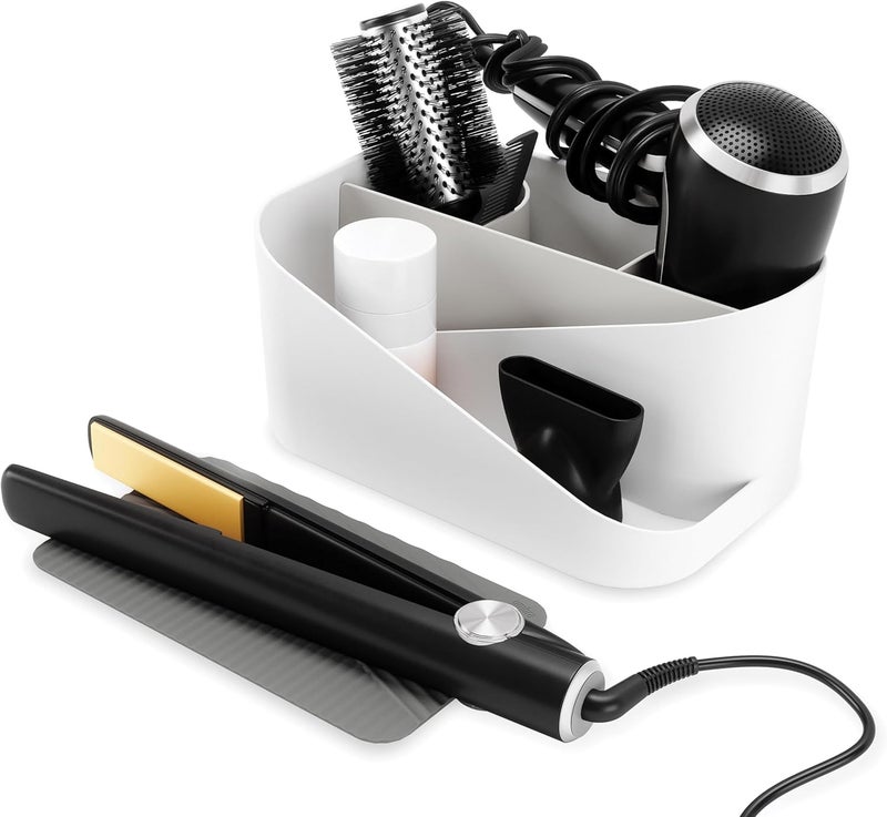 UMBRA Glam Hair Tool Organizer, Versatile Bathroom Storage Container With Removable Insert and Silicone Mat, White - Image 1