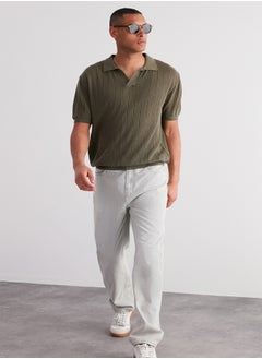 trendyol Limited Edition Khaki Relaxed Cotton Short Sleeve Polo Neck Knit T-shirt TMNSS23PO00024  - Image 2