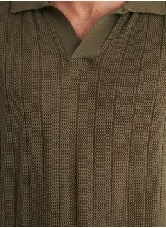 trendyol Limited Edition Khaki Relaxed Cotton Short Sleeve Polo Neck Knit T-shirt TMNSS23PO00024  - Image 5