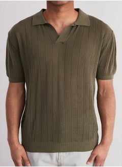 trendyol Limited Edition Khaki Relaxed Cotton Short Sleeve Polo Neck Knit T-shirt TMNSS23PO00024  - Image 4