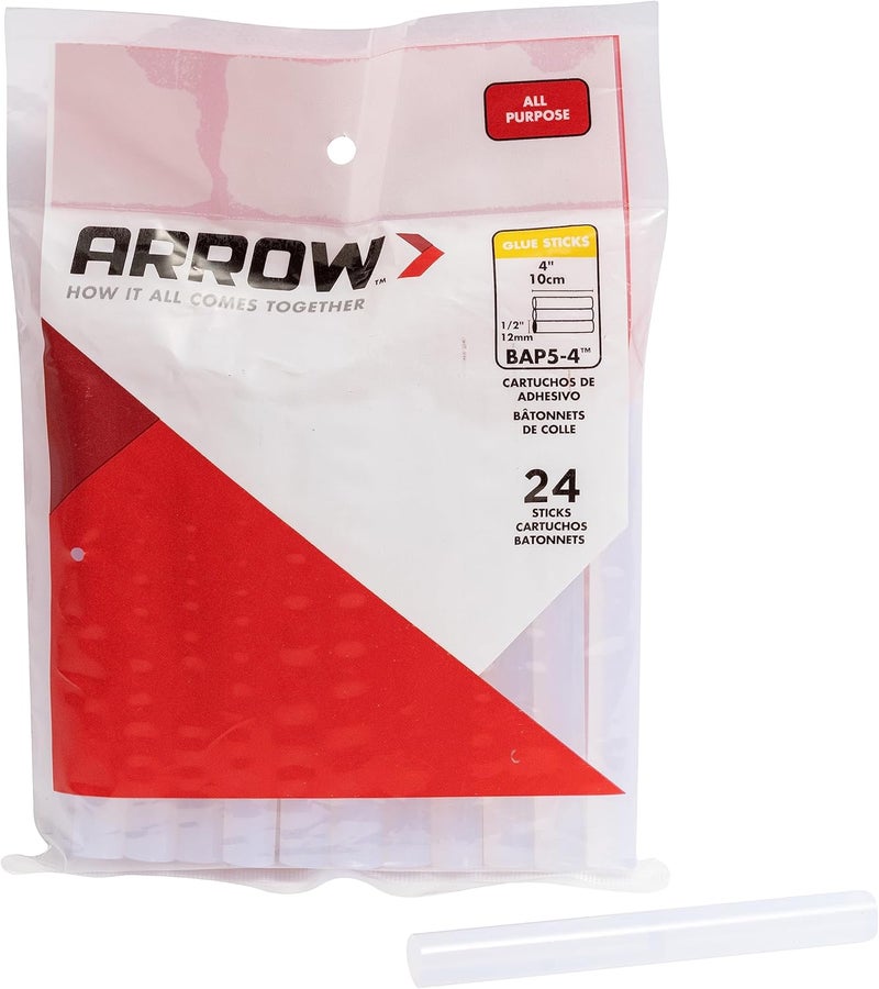 Arrow Fastener Arrow BAP5-4 All Purpose Mini Glue Sticks for Hot Glue Guns, Use for High Temp and Low Temp Crafting, Hobbies, and General Repair Projects, 4-Inch by 1/2-Inch, Clear, 24-Pack - Image 1
