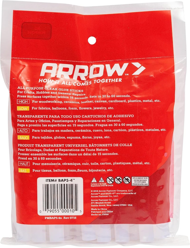 Arrow Fastener Arrow BAP5-4 All Purpose Mini Glue Sticks for Hot Glue Guns, Use for High Temp and Low Temp Crafting, Hobbies, and General Repair Projects, 4-Inch by 1/2-Inch, Clear, 24-Pack - Image 4
